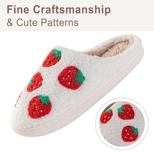 Obosoyo Slippers Women Strawberry Men House Fuzzy Plush Shoes Funky Cute Design Fun Slipper Unisex Comfy Bedroom Soft Warm Slipper Indoor Non-slip Slip-On3