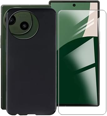 for Sharp Aquos R9 Case, with [ 1 x Screen Protector Tempered Glass Film], Black Soft Silicone Cover Shockproof Bumper Protection Case for Sharp Aquos R9 6.50" - Black