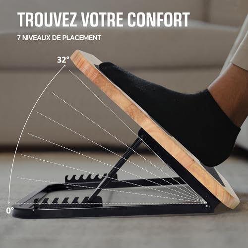 Repose-pieds ergonomique à 7 angles réglables en bois de teinte naturelle