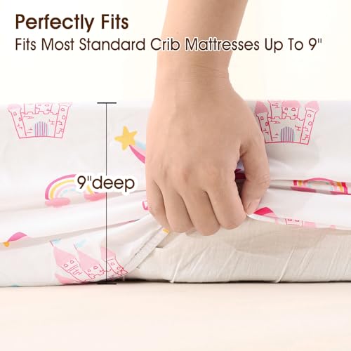 Image of PHF 3 Pack Soft Castle Crib Sheets Fitted, Comfy Breathable Baby Sheets for Girls, 28x52 Inches Fits Standard Crib and Toddler Mattresses, Castle