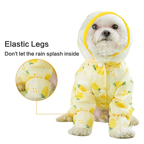 Mitili Cute Puppy Dog Raincoat Four-Legged Waterproof All-Inclusive With Hat,Waterproof Rain Jacket With Night Reflective Strip Small And Medium Dogs Pet Poncho Clothes (S(Back Length:10-12"), Yellow) #TOP2