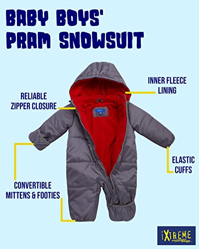 Ixtreme Baby Boy's Snow Pram - Newborn Infant Hooded Bodysuit Bunting Snowsuit (0-24M), Size 18/24M, Charcoal #TOP1