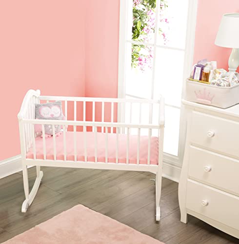 Precious Moments 2 Pack Baby Cradle Sheets - Fitted Set For Baby Girl; 100% Cotton Jersey Knit, Breathable And Soft Cradle Mattress Pad Cover; Pink, Yellow Girls Sheet And Solid Pink Sheet #TOP3