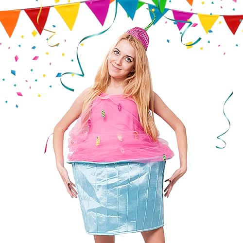 Disfraz de cupcake para adultos, traje de cosplay, sin mangas, con sombrero para actuación escénica, vacaciones, reunión familiar, espectáculo teatral, festivo, carnaval