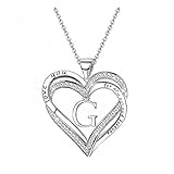 Couleur : conforme à l'image Collier délicat avec pendentif lettre de l\'alphabet et cœur en oxyde de zirconium pour femme, Métal