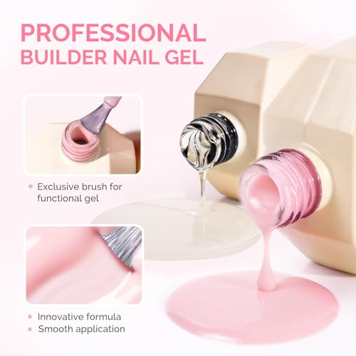 Image of MelodySusie 2PCS 15ML Clear Nude Pink Builder Nail Base Gel for Nails Thickening,Soak Off UV Extension Gel,Rhinestone Nail Glue in a Bottle for Nail Art Design Gift for Women