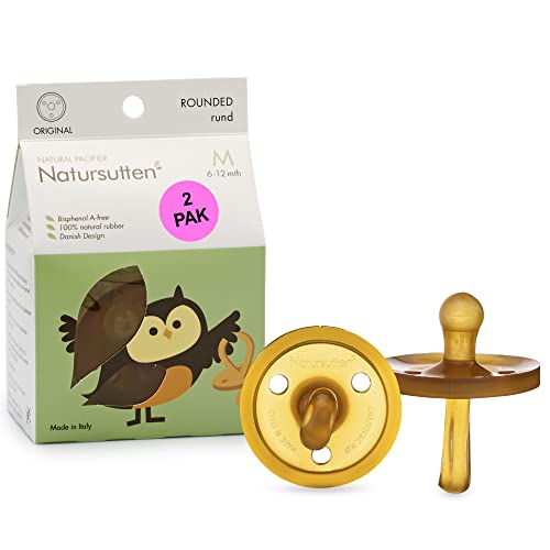 Image of Natursutten 2-Pack Natural Rubber Pacifiers - Safe & Soft BPA-Free Pacifier for Breastfeeding Babies, Made in Italy, Original Shield Round Nipple, 6-12 Months