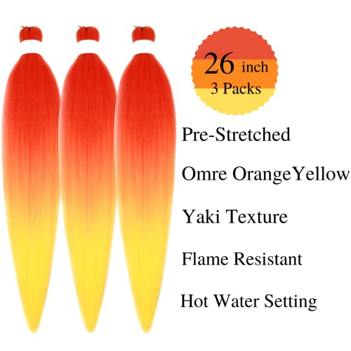 Red Orange Yellow Ombre Braiding Hair Pre Stretched Kanekalon Braiding Hair Box Braids Human Hair 26 Inch #TOP1