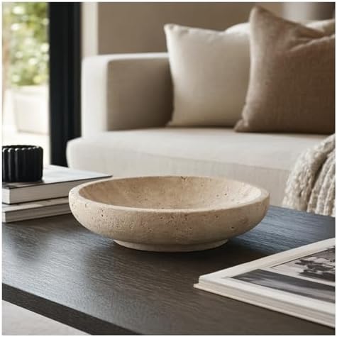 Travertine Bowl - Natural Stone Decorative Bowl 7.8 Inch for Coff...