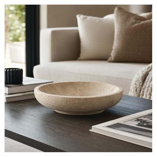 Natural Travertine Decorative Bowl 7.8 Fruit Bowl for Kitchen Counter & Natural Stone Centerpiece for Coffee Table Decor For Entryway Kitchen Fruit Bowl Potpourri Dining Table Centerpiece.