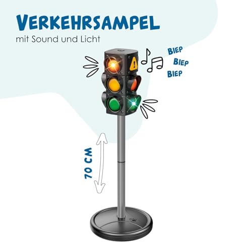 alldoro 60232 Verkehrsampel für Kinder 80 cm, mit Licht & Sound, Ampelspielzeug mit befüllbarem Standfuß & 2 Modi, für drinnen & draußen