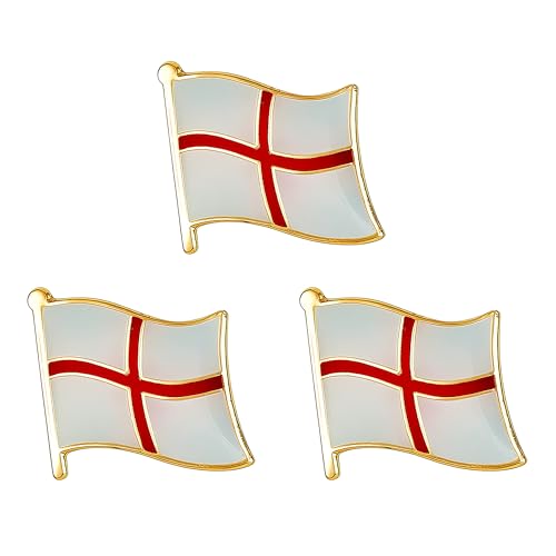 3 x England St George’s Cross Flag Lapel Pins – English National Emblem Badges – Patriotic Country Accessories – Size: 1.6cm x 1.9cm