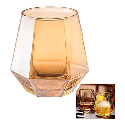 300ml Wine Glasses, Brown Diamond Hexagonal Water Glass, for Red and White Wine, Whiskey, Ice Cubes, Champagne, Best Gift for Valentine's Day, Christmas, Wedding, Newlyweds Cover
