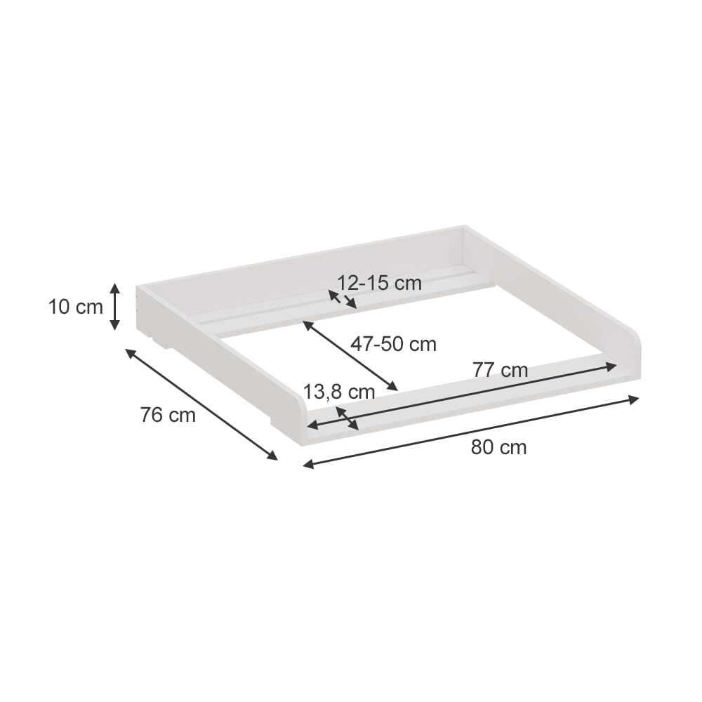 Oskar-Store Vicco Wickelaufsatz, Weiß, 80 x 76 cm für die Kommode, zur sicheren Befestigung auf handelsüblichen Kommoden