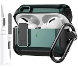Olytop for Airpods Pro 3 Case with Lock Clip, Rugged Apple Airpods Pro 3rd Generation Cover 2025 Men Women, Armor Shockproof iPod Pro3 Gen Protective Hard Shell with Carabiner&Cleaner kit,Black/Green