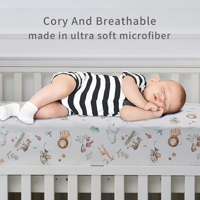 Crib Sheet for Boys and Girls, Super Soft Microfibre Crib Sheet Set, Breathable Cot Sheet, for Cot and Toddler Mattress, 130x70x20cm, 4pcs