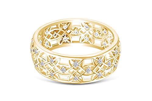 AFFY Hollowing Flower Ring in 14k Gold over Sterling Silver 925 Wedding Accessories Ring Jewelry for Ladies - Choose From - Simulated Diamond, Simulated Sapphire, Simulated Emerald, or Simulated Ruby2