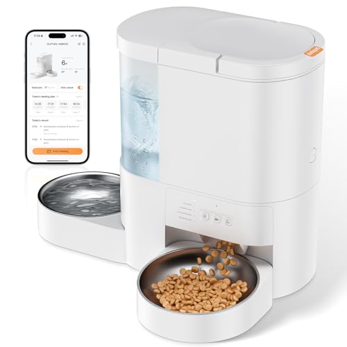 Automatic Cat Feeder and Water 5G WiFi App Controlled Cat Dry Food Dispenser 2 in 1 Timed Pet Feeder 4L Food & 3L Gravity Waterer with Voice Recording 10 Meals Programmable 1-15 Portion Control