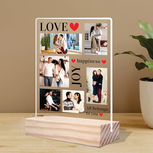 Image of Giftplease Customized Photo And Text Frame With Wooden Stand | Personalised Printed Photo Frame | Gift | Birthday | Anniversary (Transparent, 5MM, 6 * 8 Inches), Tabletop