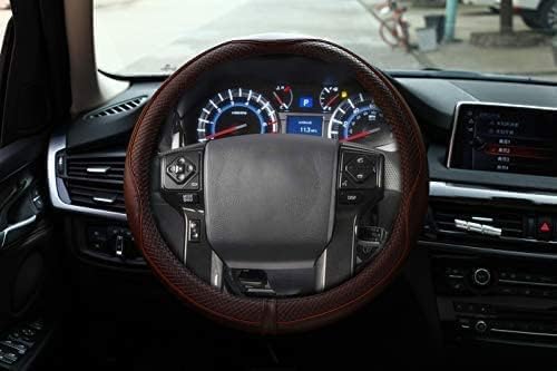 Valleycomfy Steering Wheel Covers Universal 15.75 Inch - Genuine Leather, Breathable, Anti Slip & Odor Free (Coffee, L(15" 1/2-16")) #TOP4