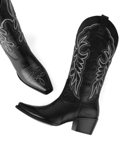 Image of Mid Calf Western Cowgirl Boots for Women 15 inch Shaft Snip Toe