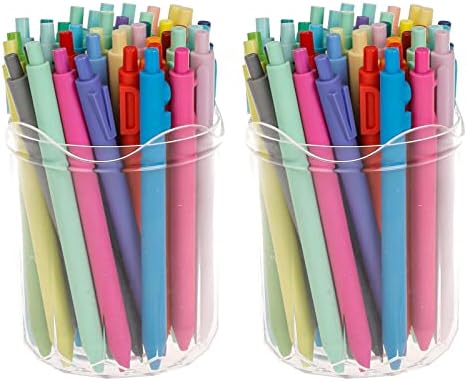 Yesesion 2 Pack Clear Pen Holder, Plastic Pencil Organizer for Desktop, Round Cup for Home Office Supplies, School Stationery, Markers, Ruler, Makeup Brushes Holder for Vanity, Bathroom Countertop