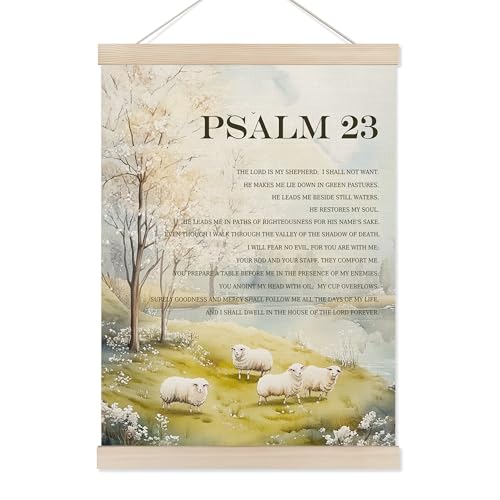 Koesus Psalm 23 Bible Verses Wall Art Poster Hanger Frame 12x16 Inch, the Lord Is My Shepherd Christian Religious Canvas Pictures Prints Framed Wall Decor for Home Bedroom Living Room Church