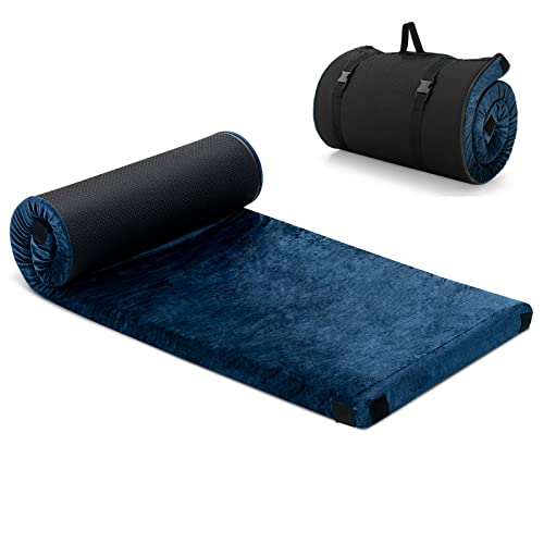 GYMAX Memory Foam Campingmatratze, Schlafmatte mit Tragetasche, aufrollbare Bodenmatratze, Camping Isomatte 183 x 62,5 x 6,5 cm