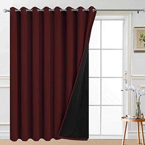 Image of Yakamok Thermal Backing Sliding Glass Door Drape with Silver Grommet, 100% Blackout Patio Door Curtains, Full Shading Curtain Panels for Bedroom(1 Panel, 100W x 96L, Burgundy Red)
