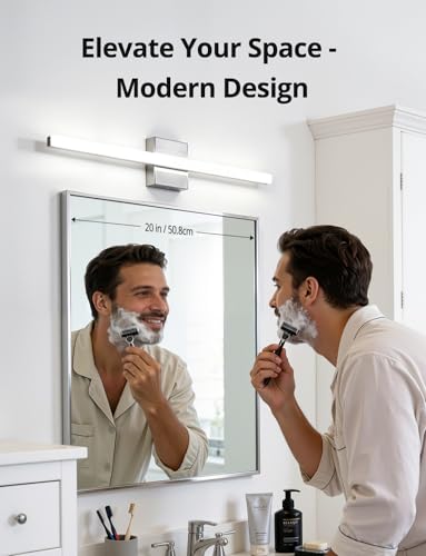 Image of Combuh Modern Vanity Light Fixtures Over Mirror Long Led Bars for Bathroom | 24 Inch Long, Silver, Soft Shadow Free, Linear Design, Restroom Wall Lamp, Minimalist, Rustproof, 5CCT Selectable, 1 Pack