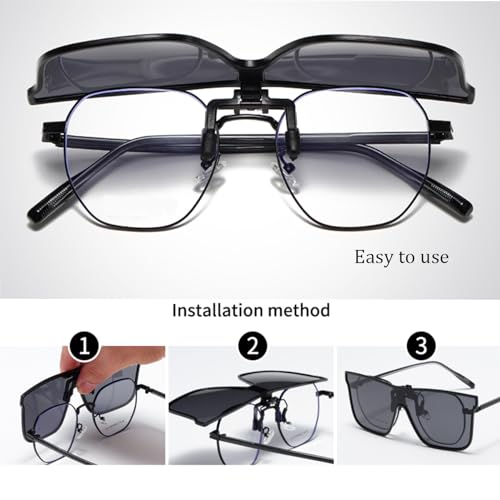 Image of Hifot Clip on Sunglasses 2 Pack, Polarized Lens Fit Over Prescription Glasses, Flip up Rimless Sunglasses