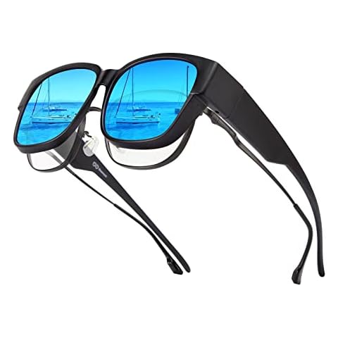 Bloomoak Polarized Over Glasses Anti-Glare UV 400 Protection for Men Women - Oversized Sunglasses/Fit Over Glasses/Suit for Driving/Fishing/Golf(Black Frame/Ice Blue Lens) Cover