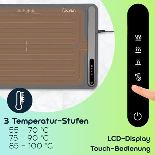 Casativo 2er-Set Professionelle Silikon-Warmhalteplatte (250W): Elektrische Heizmatte (61x40cm) rollbar, 55-100°C einstellbar, Flexibles Warmhalten von Speisen