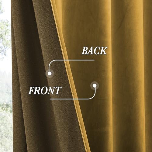 Image of RYB HOME Rich Gold Brown Velvet Curtains 84 inches, Thermal Insulated, Light Blocking, Elegant Rod Pocket Velvet Drapes for Living Room, 52 inch W x L102 L, 2 Panels Set