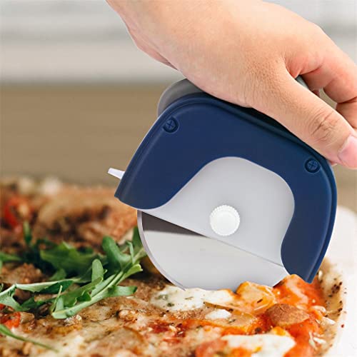 Image of P-Plus International Pizza Cutter and Serving Turner - Pizza Serving Turner - Pizza Cutter Tool - Pizza Spatula - Pizza Cutter Wheel (Set of 2, Pizza Cutter - Blue)