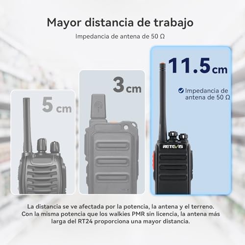 Miniatura 6 de Retevis Rt24 Walkie Talkie, Profesional Walkie-Talkies Con Pinganillos Pmr446 Sin Licencia, Resistente Vox, Radiocomunicación De Largo Alcance Con Cargador Usb Para Adultos Negro,2 Pares