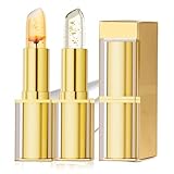 2 PCS Transfer Proof Color Changing Lipstick,Magic Temperature Activated Lip Stain,Long Lasting Moisturizing Lip Stick That Changes Color,Non Smudge Glossy Shine Lip Balm with Gold Crystal,Lipsticks for Women All Skin Tones (GOLD FOIL+FLOWER)