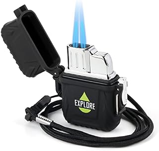 TOPKAY Double Jet Lighter, Windproof Butane Gas Cigarette Lighter, Cigar Lighter, Turbo Twin Jet Flame Torch Lighter
