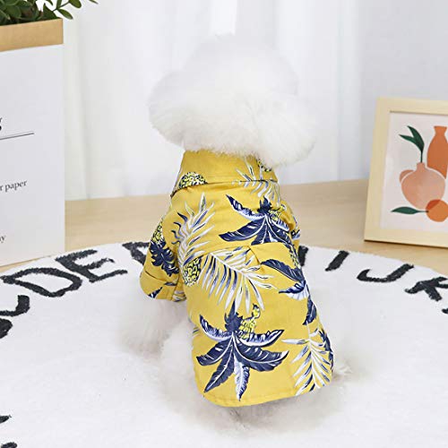 Izefia Dog Shirt Clothes Hawaii Casual Shirt Coconut Tree Shirts Cool Summer Seabeach Dog Shirt For Small Dog Puppy Cat (Hawaii-Yellow, L) #TOP4