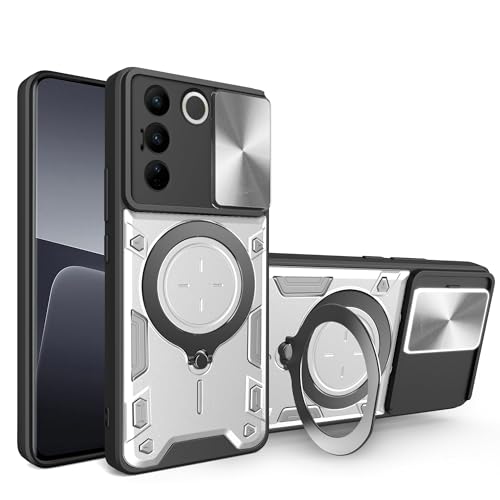 Lucyliy Compatible with vivo S16/vivo S16 Pro/vivo V27 Phone Case Cover [with Tempered Glass Screen Protector] Silvery