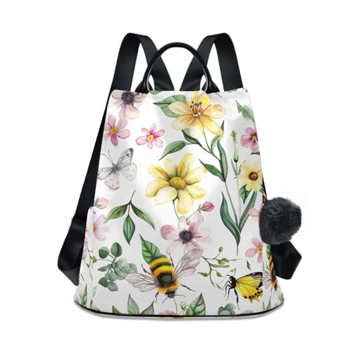 Mochila antirrobo para mujer de flores y abejas el regalo perfecto con pompón chic