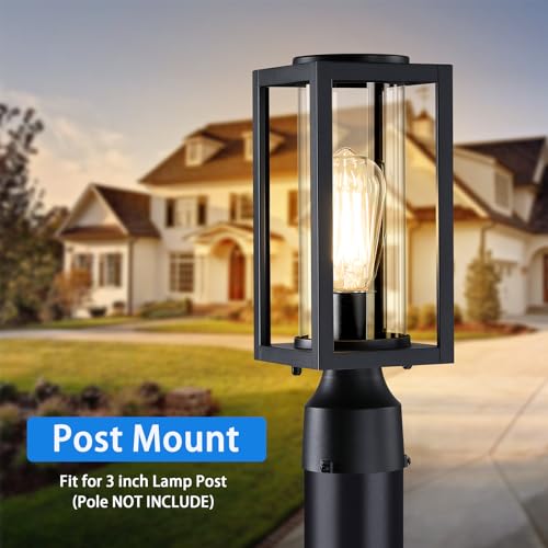 MYHXQ Outdoor Post Lights Lamp Post Light Fixture 2 Pack, Modern Black Exterior Post Lantern Fixture with Tempered Glass, Anti-Rust Light Posts for Outside for Driveway Patio Garden by MYHXQ - Image 3