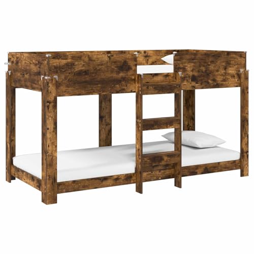 Yisssmeng Litera de 100 x 200 cm, de madera de roble ahumado, cama doble con listones para hermanos e invitados de la noche