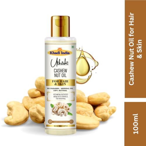 Image of Khadi Cashew Nut Oil For Skin & Hair 100ml | Cold Pressed Oil for Hair Growth & Nourishing Skin Care | Non Sticky, Paraben, Mineral Oil Free | For All Hair Types | Daily Use for Men & Women