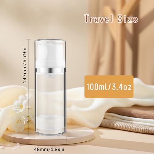 100ml/3.4oz Airless Pump Bottles Plastic Cosmetic Pump Dispenser Refillable Large Toiletry Containers for Lotion Liquid Foundation Shampoo - 3 Pcs2