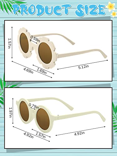 Dunzy 16 Pairs Kids Sunglasses Cute Round Flower Sunglasses Groovy Party Favors for Toddler Girls Boys Beach Party, Aged 3-103