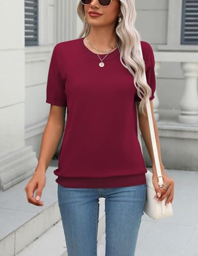 Zeagoo Womens Summer Short Sleeve Tops Crew Neck Lightweight Pullover Sweaters Loose Dressy Casual Blouse Basic Clothes2