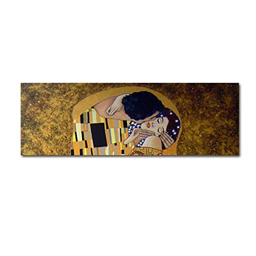 El beso - Cuadro Horizontal pintado a mano decoración – Gustav Klimt, medidas 135x45cm