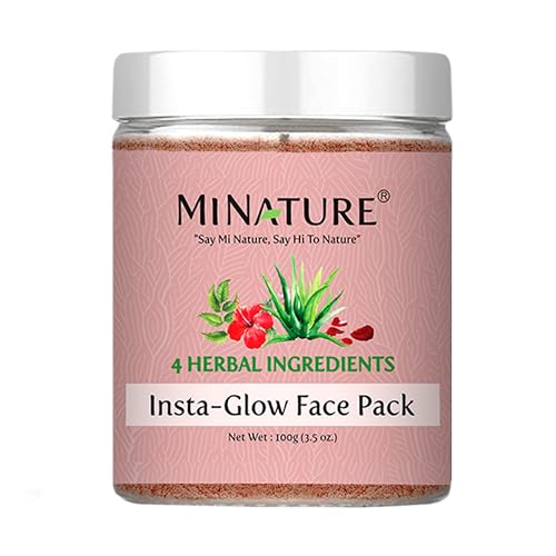 Insta Glow Face Pack by mi nature | 100g (3.5 oz) | Facial Mask with Neem, Hibiscus, Rose petal and Aloe vera gel powder | Radiant Skin | Herbal | 100% Natural