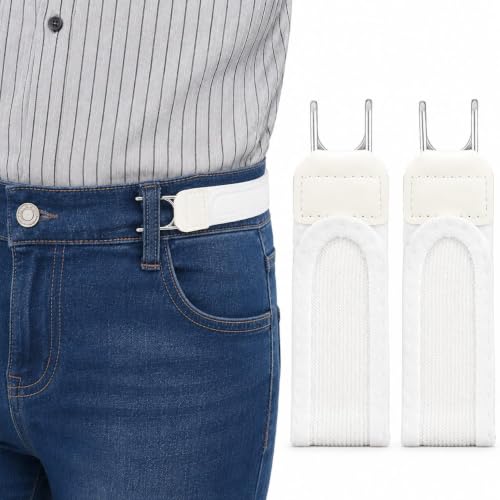 Image of PUJI Buckleless Belt for Men & Women - Elastic Stretch Waist Belt with Metal Hook, Invisible Everyday Work Belt, Black, Brown, White (2 pcs)